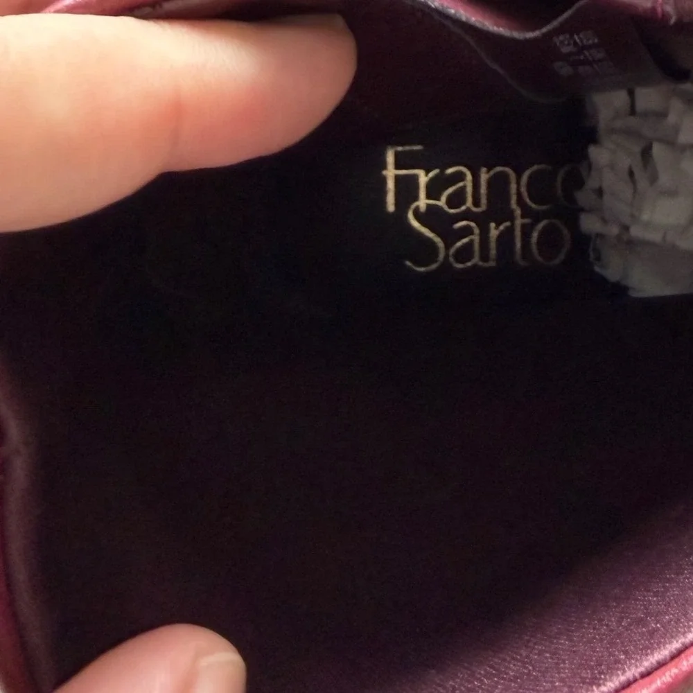Franco Sarto Kura Kitten Heel Leather Burgundy Ankle Boots Size 9.5